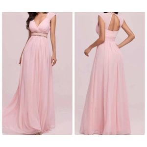 Ever Pretty Evening Gown Beaded Open Back High Waist Size 12 Pink Cut Out